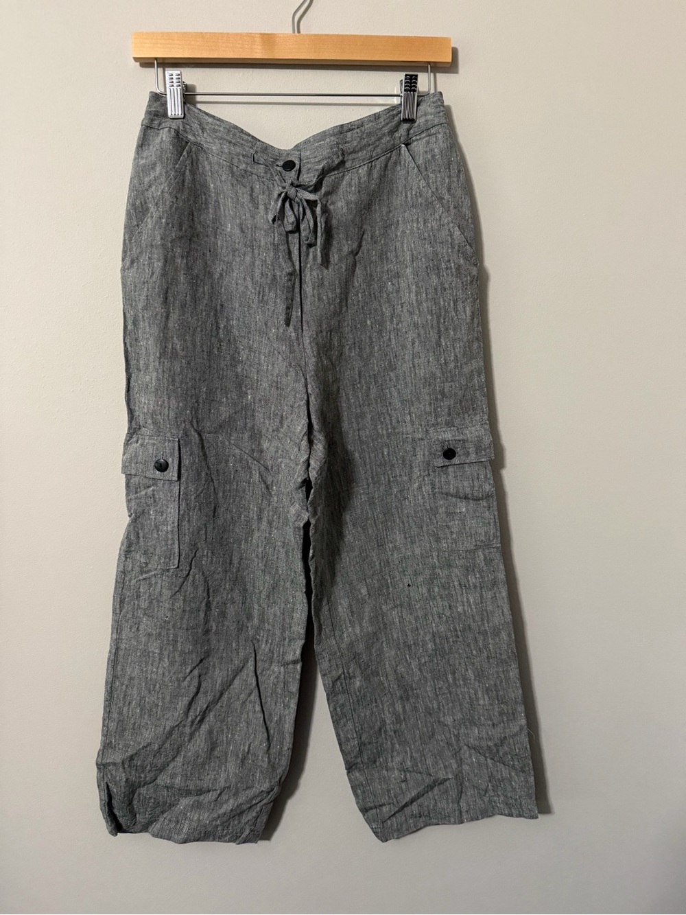 Finity Naturals Women’s 100% Linen Gray Cargo Pants Size 8